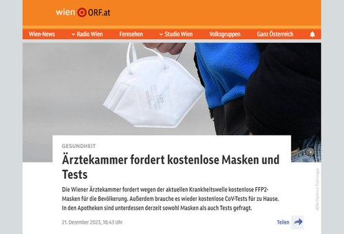 Ärztekammer fordert kostenlose Masken und Tests